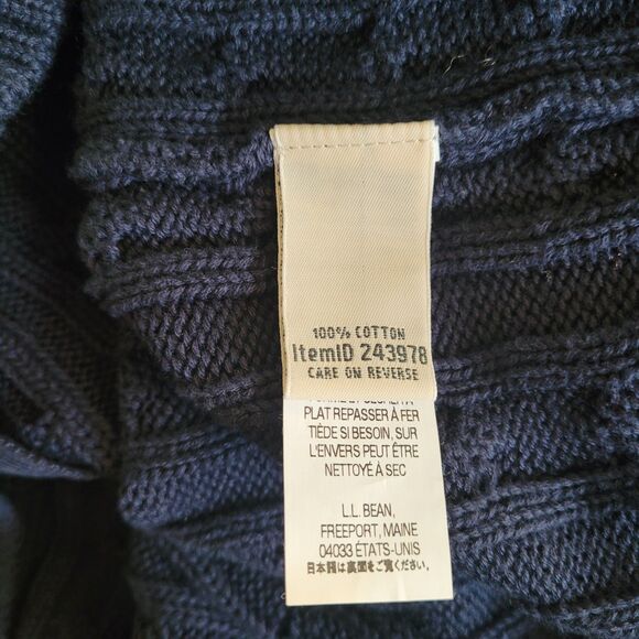 L. L. Bean Blue Cable Knit Zip Up Sweater Womens Medium 243978 Fisherman Outdoor - Picture 5 of 6